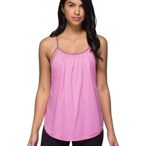Lululemon No Limits Tank 8 Pink Striped Built-In Bra Racerback Gymcore Studio